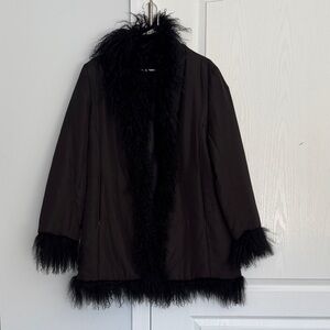 Rene Derhy Vintage Black Faux Fur Trimmed Coat